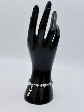 Brighton Silver Tone Crystal Heart Slide Charm Chain Bracelet